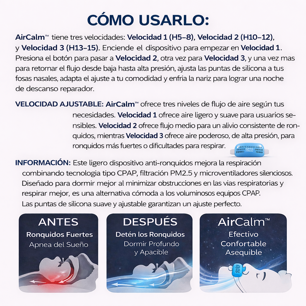 AirCalm™ Dispositivo Anti-Ronquidos – Sueño Tranquilo y Respiración Natural